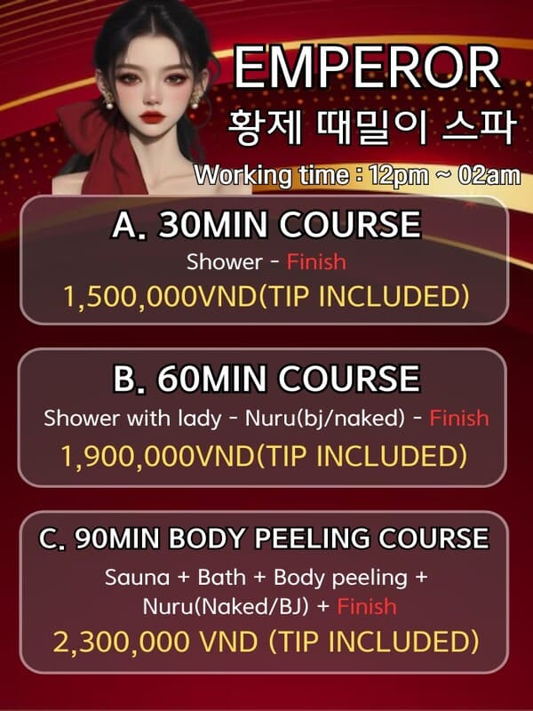 베트남 하노이 황제스파 마사지 영어 메뉴